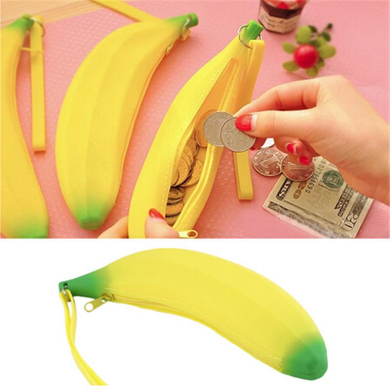 Ulrica 2017 Novelty Funny Silicone Portable Yellow Banana Coin Pencil Case Unique Purse Bag Wallet Pouch